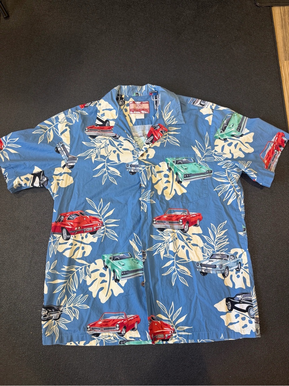 RJC Men’s Hawaiian Shirt 100% Cotton Classic Cars Tropical Vintage Cars L USA